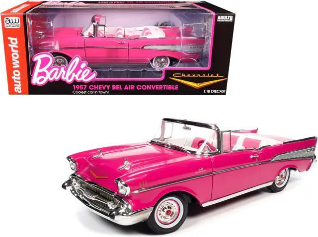 Main image of 1957 Chevrolet Bel Air Convertible Pink "Barbie" "Silver Screen Machines" 1/18 Diecast Model Car by Auto World