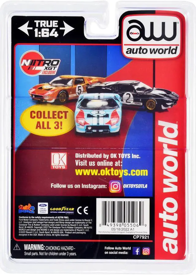 Alt view image 2 of 3 - 1966 Ford GT40 RHD #1 Light Blue with Stripes Limited Edition to 6000 pieces Worldwide 1/64 Diecast Model Car by Auto World