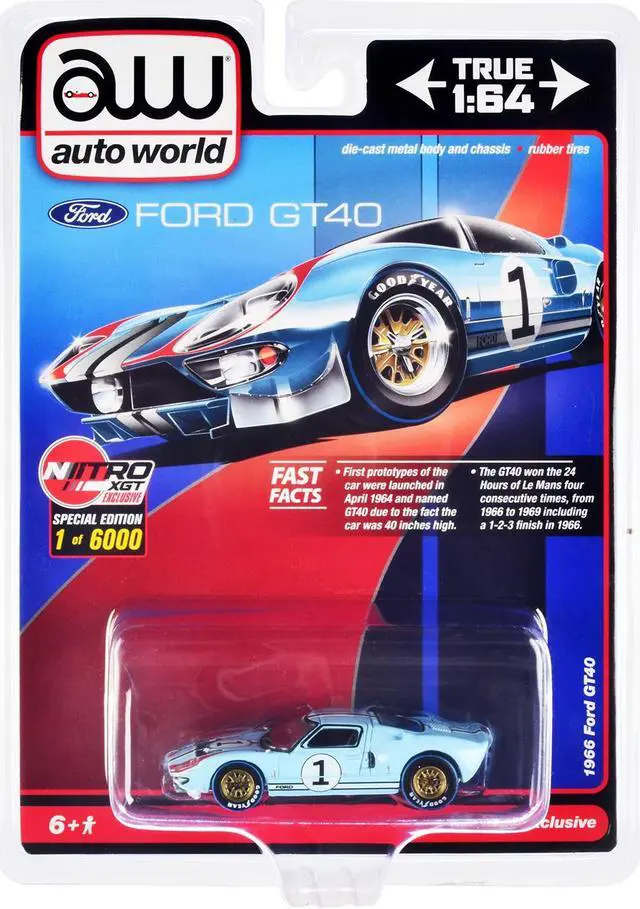 Main image of 1966 Ford GT40 RHD #1 Light Blue with Stripes Limited Edition to 6000 pieces Worldwide 1/64 Diecast Model Car by Auto World
