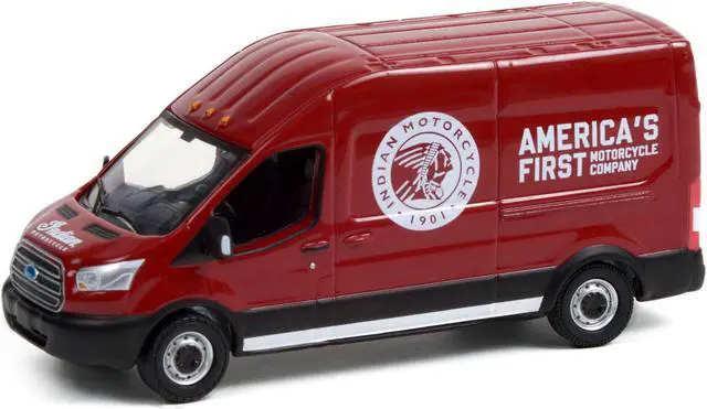 Alt view image 2 of 3 - 2015 Ford Transit LWB High Roof Van Burgundy "Indian Motorcycle Sales & Service" Route Runners 1/64 Diecast Model by Greenlight