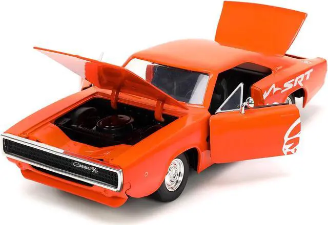 Alt view image 2 of 6 - 1968 Dodge Charger R/T SRT Orange with White Stripes and Graphics "Bigtime Muscle" Series 1/24 Diecast Model Car by Jada