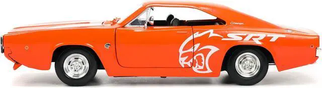 Alt view image 3 of 6 - 1968 Dodge Charger R/T SRT Orange with White Stripes and Graphics "Bigtime Muscle" Series 1/24 Diecast Model Car by Jada