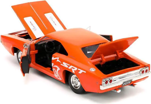 Alt view image 4 of 6 - 1968 Dodge Charger R/T SRT Orange with White Stripes and Graphics "Bigtime Muscle" Series 1/24 Diecast Model Car by Jada