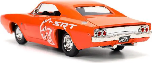Alt view image 5 of 6 - 1968 Dodge Charger R/T SRT Orange with White Stripes and Graphics "Bigtime Muscle" Series 1/24 Diecast Model Car by Jada