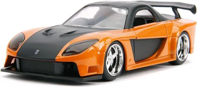 Alt view image 3 of 11 - Han's Mazda RX-7 Orange Met. & Matt Black & Toyota GR Supra Orange Met. w/Black Hood Set of 2 pcs 1/32 Diecast Model Cars Jada