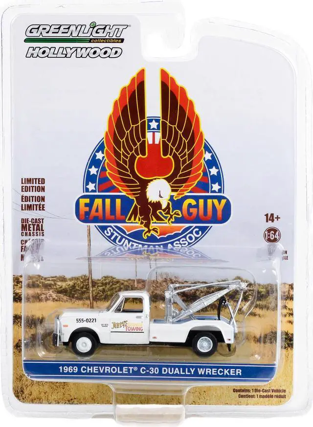 Alt view image 3 of 3 - 1969 Chevrolet C-30 Dually Wrecker Tow Truck White "Fall Guy Stuntman Association" 1/64 Diecast Model Car by Greenlight