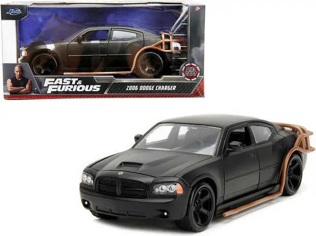 Main image of 2006 Dodge Charger Matt Black with Outer Cage "Fast & Furious" Movie 1/24 Diecast Model Car by Jada