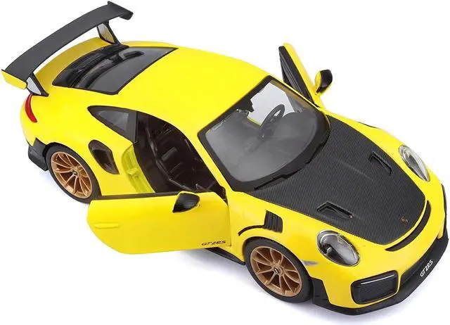 Alt view image 2 of 4 - Porsche 911 GT2 RS Yellow with Carbon Hood and Gold Wheels "Special Edition" 1/24 Diecast Model Car by Maisto