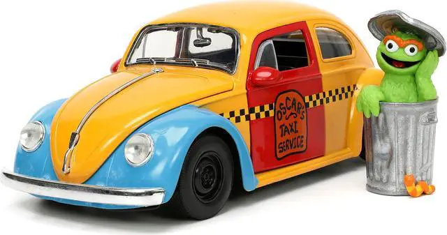 Alt view image 5 of 11 - 1959 Volkswagen Beetle Taxi Yellow and Blue and Oscar the Grouch Diecast Figure "Sesame Street" 1/24 Diecast Model Car by Jada