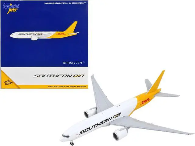 Main image of Boeing 777F Commercial Aircraft "Southern Air - DHL" White and Yellow 1/400 Diecast Model Airplane by GeminiJets