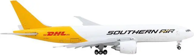 Alt view image 2 of 8 - Boeing 777F Commercial Aircraft with Flaps Down "Southern Air - DHL" White and Yellow 1/400 Diecast Model Airplane by GeminiJets