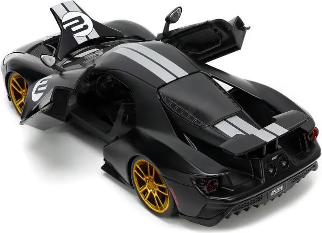 Alt view image 3 of 11 - 2017 Ford GT #2 Matt Black with Silver Stripes and Gold Wheels "Bigtime Muscle" Series 1/24 Diecast Model Car by Jada