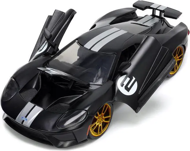 Alt view image 2 of 11 - 2017 Ford GT #2 Matt Black with Silver Stripes and Gold Wheels "Bigtime Muscle" Series 1/24 Diecast Model Car by Jada