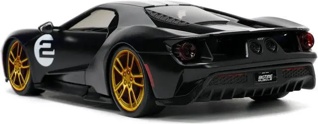 Alt view image 4 of 11 - 2017 Ford GT #2 Matt Black with Silver Stripes and Gold Wheels "Bigtime Muscle" Series 1/24 Diecast Model Car by Jada