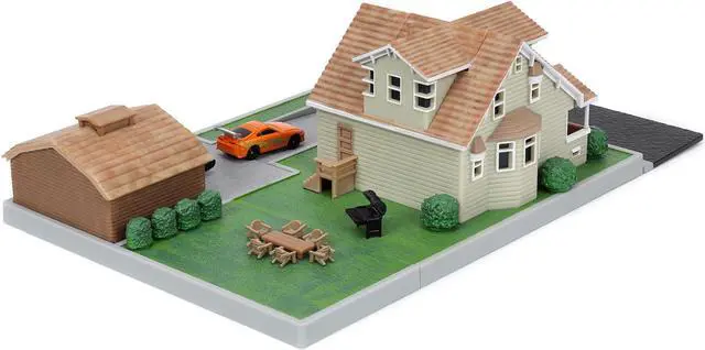 Alt view image 4 of 6 - Toretto House Diorama with Dodge Charger Black and Toyota Supra Orange w/Graphics "Fast and Furious" "Nano Scene" Models by Jada