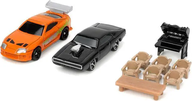 Alt view image 6 of 6 - Toretto House Diorama with Dodge Charger Black and Toyota Supra Orange w/Graphics "Fast and Furious" "Nano Scene" Models by Jada