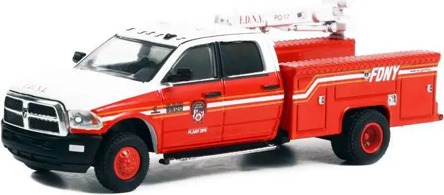 Alt view image 2 of 3 - 2018 Ram 3500 Dually Crane Truck Red & White w/Stripes "FDNY (Fire Dept of N.Y) Plant Ops" 1/64 Diecast Model Car by Greenlight