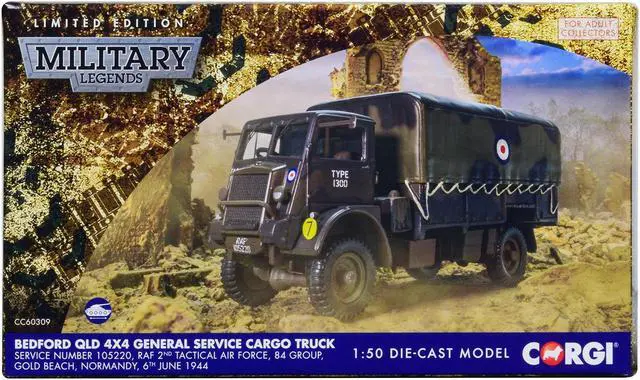 Alt view image 3 of 3 - Bedford QLD 4X4 General Service Cargo Truck "2nd Tactical Air Force, Normandy" British Royal Air Force 1/50 Diecast Model Corgi