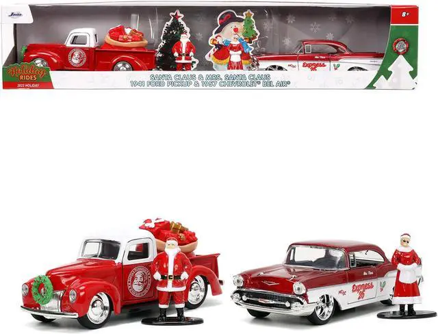 Main image of 1941 Ford Truck Red & White & 1957 Chevrolet Bel Air Red Met. & White w/Figures 1/32 Diecast Model Cars by Jada