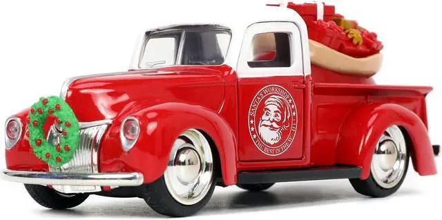 Alt view image 2 of 6 - 1941 Ford Truck Red & White & 1957 Chevrolet Bel Air Red Met. & White w/Figures 1/32 Diecast Model Cars by Jada