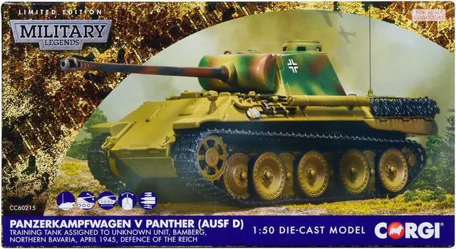 Alt view image 3 of 3 - Panzerkampfwagen V Panther (Ausf D) Tank "Training Unit, Bamberg" German Army "Military Legends" 1/50 Diecast Model by Corgi