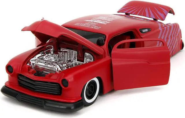 Alt view image 2 of 6 - 1951 Mercury Matt Red with Purple Stripes and Creep Diecast Figure "Creepshow" (1982) Movie 1/24 Diecast Model Car by Jada