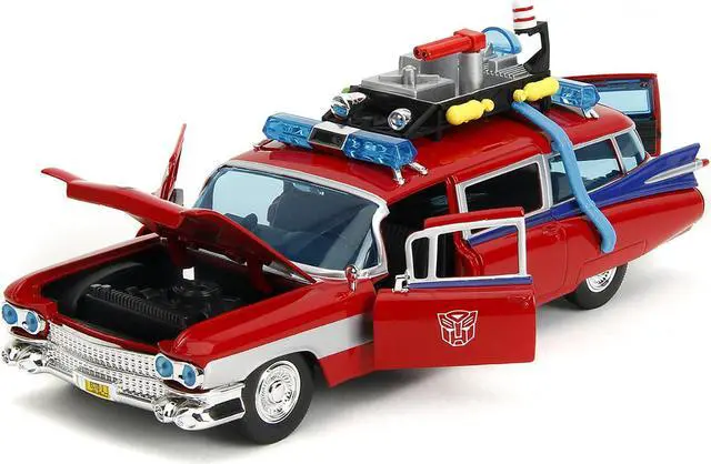 Alt view image 2 of 6 - 1959 Cadillac Ambulance Ecto-1 Red "Transformers" TV - "Ghostbusters" (1984) Movie Crossover1/24 Diecast Model Car by Jada