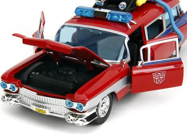 Alt view image 3 of 6 - 1959 Cadillac Ambulance Ecto-1 Red "Transformers" TV - "Ghostbusters" (1984) Movie Crossover1/24 Diecast Model Car by Jada