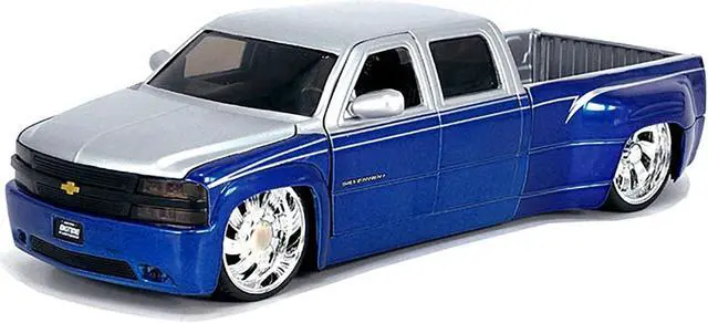 Alt view image 2 of 6 - 1999 Chevrolet Silverado Dually Truck Blue Met & Silver w/Custom KMC Wheels "Just Trucks" Series 1/24 Die Cast Model Car by Jada