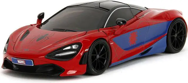 Alt view image 2 of 6 - McLaren 720S Red and Blue with Black Top and Graphics and Figure "Marvel Spider-Man" "Hollywood Rides" Series 1/24 Diecast Model Car by Jada