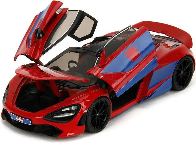 Alt view image 3 of 6 - McLaren 720S Red and Blue with Black Top and Graphics and Figure "Marvel Spider-Man" "Hollywood Rides" Series 1/24 Diecast Model Car by Jada