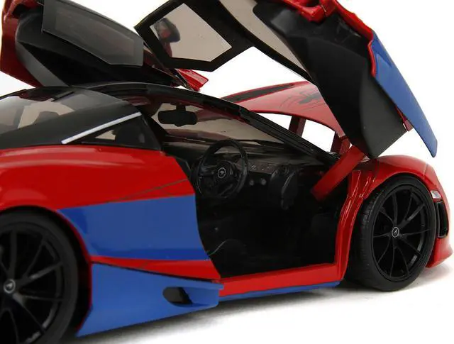 Alt view image 4 of 6 - McLaren 720S Red and Blue with Black Top and Graphics and Figure "Marvel Spider-Man" "Hollywood Rides" Series 1/24 Diecast Model Car by Jada