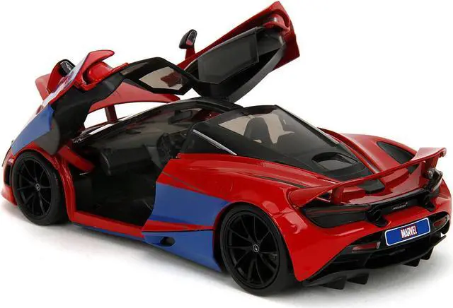 Alt view image 6 of 6 - McLaren 720S Red and Blue with Black Top and Graphics and Figure "Marvel Spider-Man" "Hollywood Rides" Series 1/24 Diecast Model Car by Jada