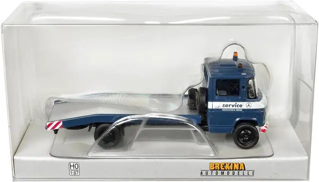 Alt view image 3 of 3 - 1968 Mercedes-Benz L 608 D Flatbed Truck Blue with White Stripes "Mercedes-Benz Service" 1/87 (HO) Scale Model Car by Brekina