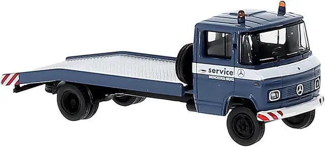 Alt view image 2 of 3 - 1968 Mercedes-Benz L 608 D Flatbed Truck Blue with White Stripes "Mercedes-Benz Service" 1/87 (HO) Scale Model Car by Brekina