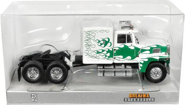 Alt view image 3 of 3 - 1978 Ford LTL 9000 Truck Tractor White with Green Flames 1/87 (HO) Scale Model Car by Brekina