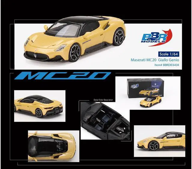 Alt view image 3 of 3 - Maserati MC20 Giallo Genio Yellow with Black Top 1/64 Diecast Model Car by BBR