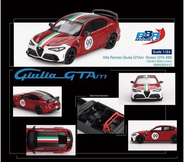 Alt view image 3 of 3 - Alfa Romeo Giulia GTAm #99 Rosso GTA Red with Carbon Top and Stripes "Centro Stile" Livery 1/64 Diecast Model Car by BBR