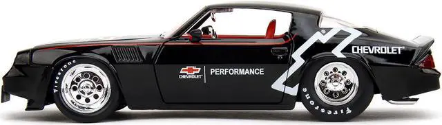 Alt view image 3 of 11 - 1979 Chevrolet Camaro Z28 "Chevrolet Performance" Black with Carbon Hood and Red Interior 1/24 Die Cast Model Car by Jada