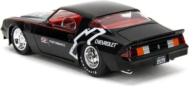 Alt view image 5 of 11 - 1979 Chevrolet Camaro Z28 "Chevrolet Performance" Black with Carbon Hood and Red Interior 1/24 Die Cast Model Car by Jada