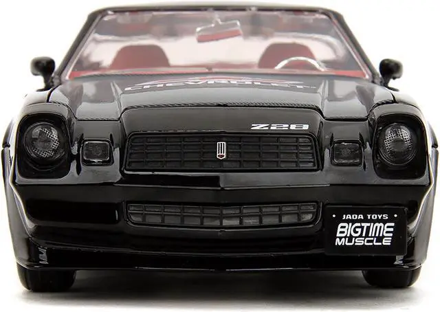 Alt view image 6 of 11 - 1979 Chevrolet Camaro Z28 "Chevrolet Performance" Black with Carbon Hood and Red Interior 1/24 Die Cast Model Car by Jada