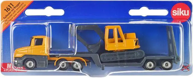 Main image of Truck with Low Loader Trailer and Excavator Yellow Diecast Model by Siku