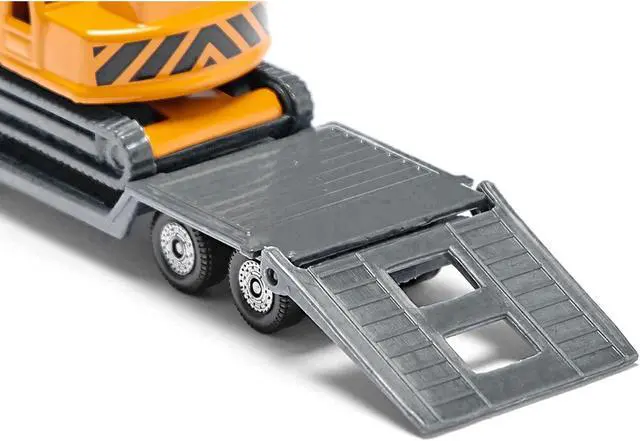 Alt view image 4 of 5 - Truck with Low Loader Trailer and Excavator Yellow Diecast Model by Siku