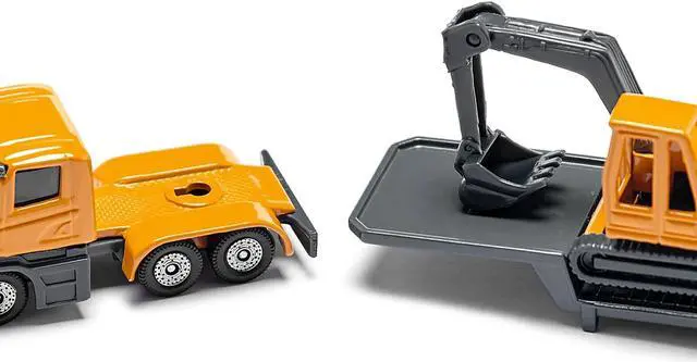 Alt view image 5 of 5 - Truck with Low Loader Trailer and Excavator Yellow Diecast Model by Siku