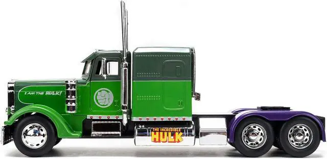 Alt view image 3 of 11 - 1992 Peterbilt 379 Truck Tractor Green Two-Tone and Purple "The Incredible Hulk" "Marvel Avengers" Series Diecast Model by Jada