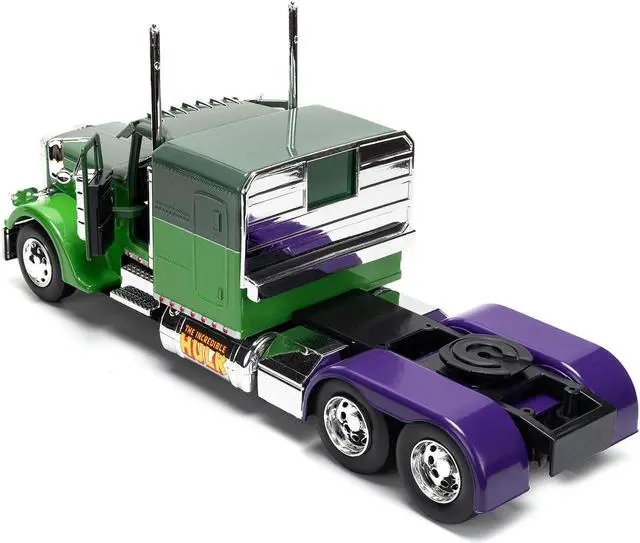 Alt view image 4 of 11 - 1992 Peterbilt 379 Truck Tractor Green Two-Tone and Purple "The Incredible Hulk" "Marvel Avengers" Series Diecast Model by Jada