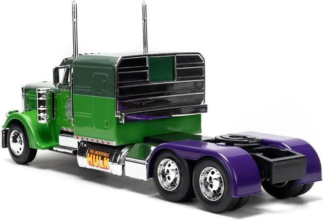 Alt view image 5 of 11 - 1992 Peterbilt 379 Truck Tractor Green Two-Tone and Purple "The Incredible Hulk" "Marvel Avengers" Series Diecast Model by Jada