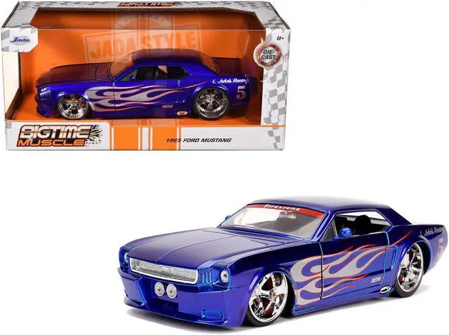 Main image of 1965 Ford Mustang #5 "L. John's Racing" Candy Blue with Flame Graphics "Bigtime Muscle" Series 1/24 Diecast Model Car by Jada