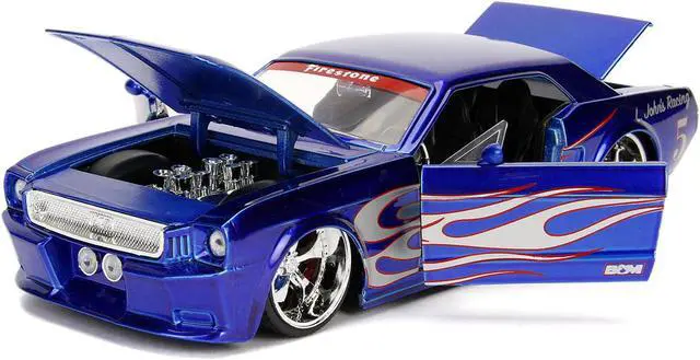 Alt view image 2 of 6 - 1965 Ford Mustang #5 "L. John's Racing" Candy Blue with Flame Graphics "Bigtime Muscle" Series 1/24 Diecast Model Car by Jada