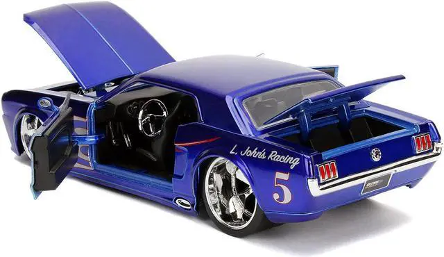 Alt view image 4 of 6 - 1965 Ford Mustang #5 "L. John's Racing" Candy Blue with Flame Graphics "Bigtime Muscle" Series 1/24 Diecast Model Car by Jada